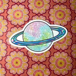 Saturn Retro Vintage Groovy Metallic Holographic Foil AESTHETIC Single Sticker